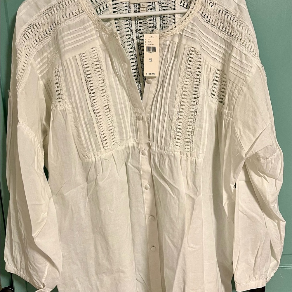 Anthropologie Cream Button-Down Blouse